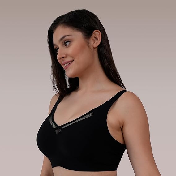SOIE Women’s Full Coverage Seamless Bra – Padded, Non-Wired with Mesh Detail